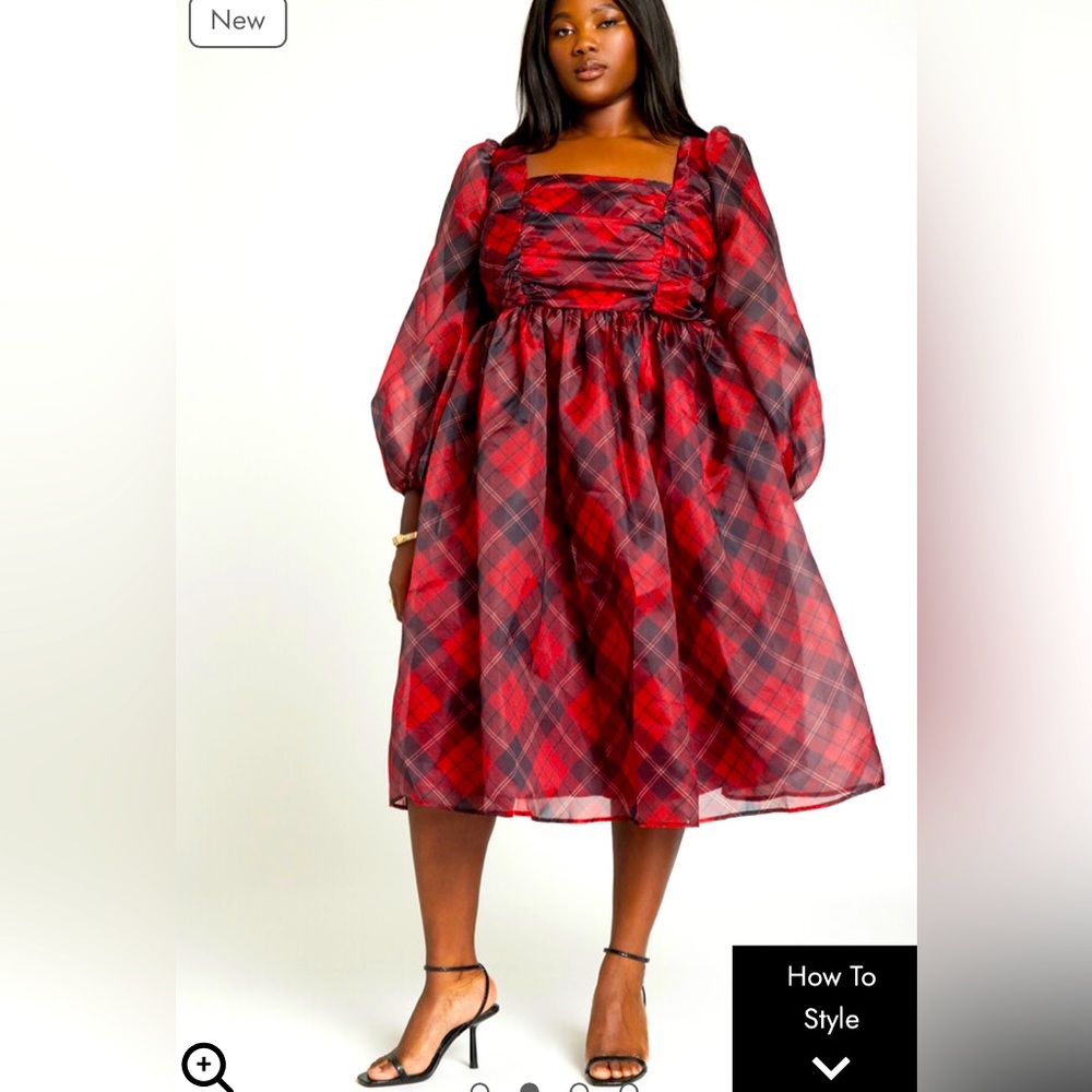Plaid Puff Sleeve Midi Dress - NWT  ELOQUII Size 16